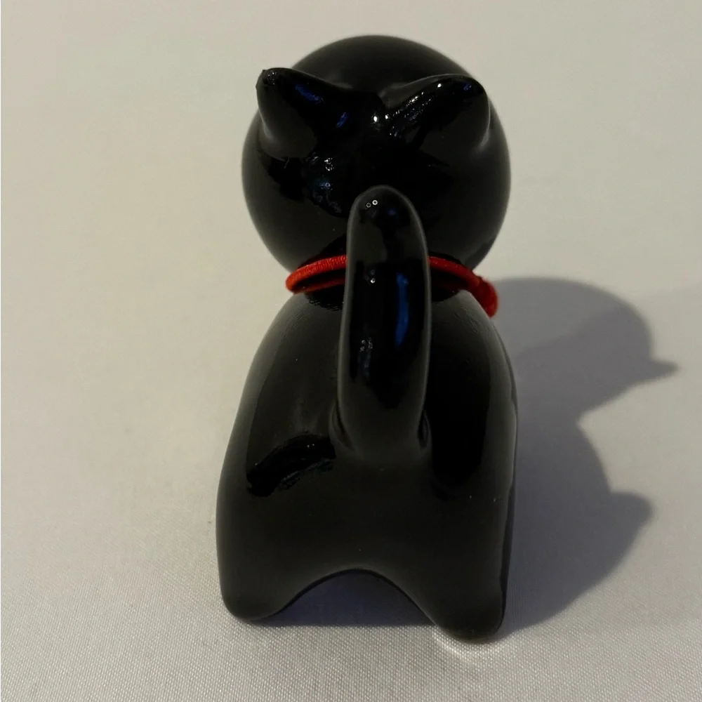 Black Ceramic Cat Figurine with Bell